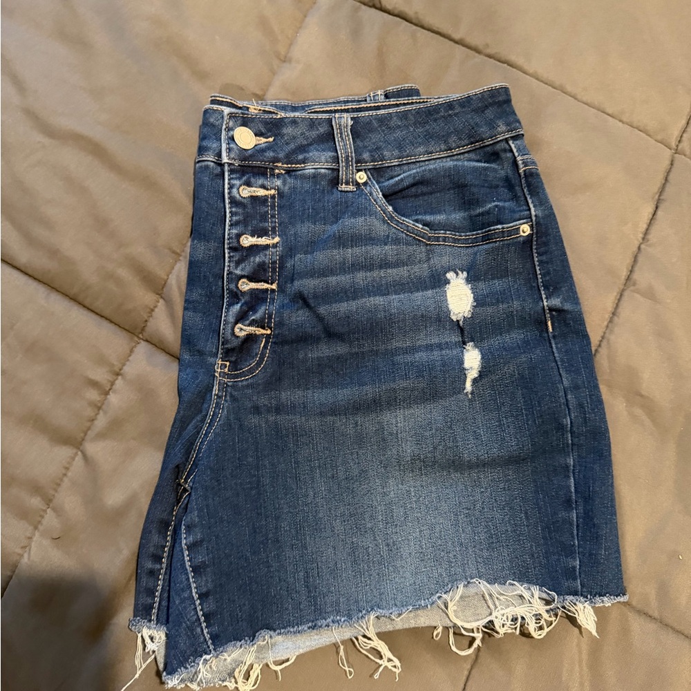 Time and Tru Blue Distressed Jean Skirt
